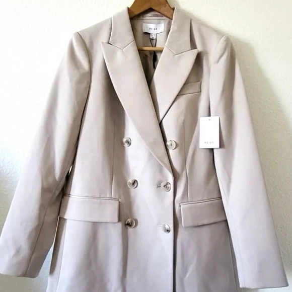 Unworn Reiss Astrid Double Breasted Wool Blend Blazer in Neutral - Picture 4 of 8